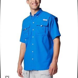 Columbia PFG Bahama II UPF 30 Short Sleeve Fishing Shirt Bonehead blue vented